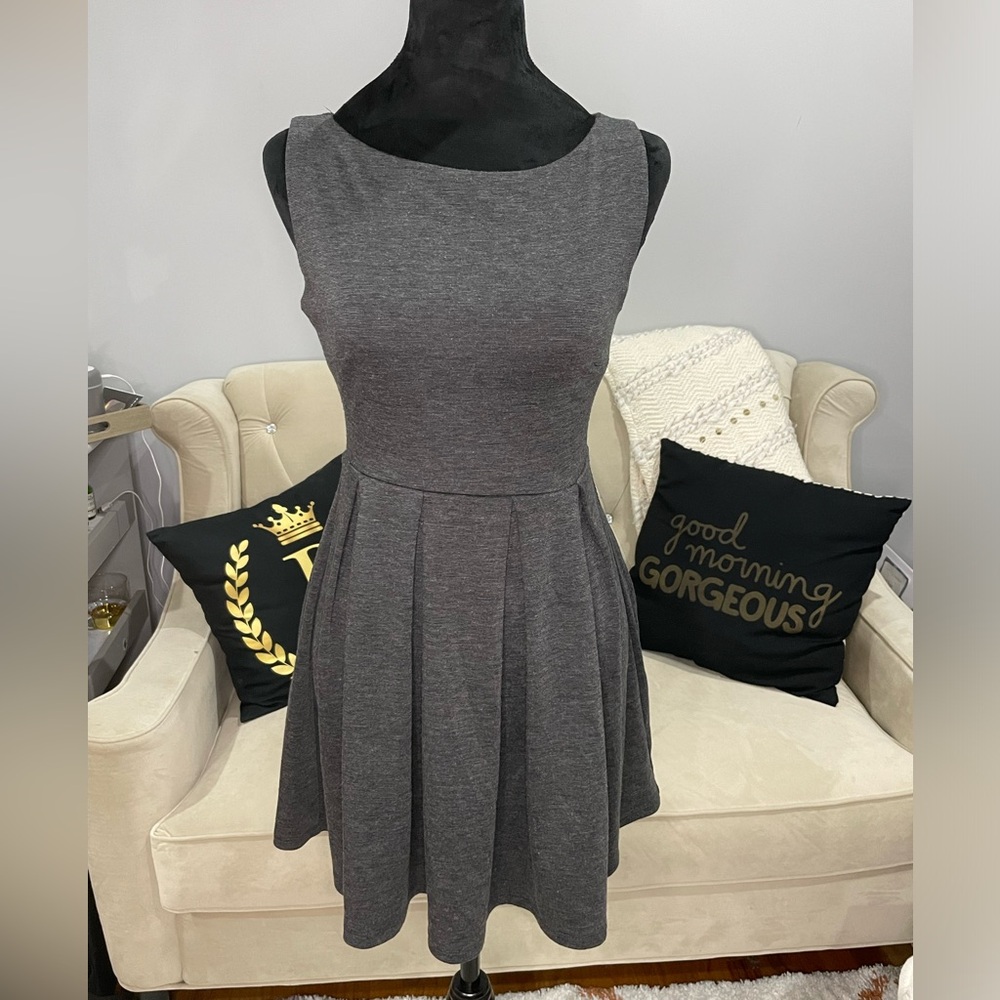 Gray Fit and Flare Mini Dress with Scoop Neck